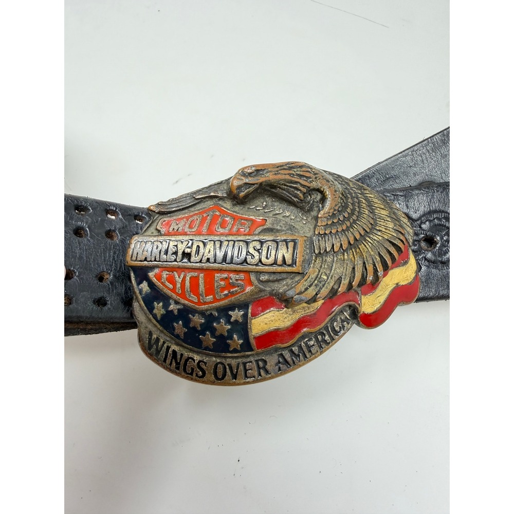 Harley-Davidson Belt Buckle Black Good 1993 Wings Over America Eagle Leather